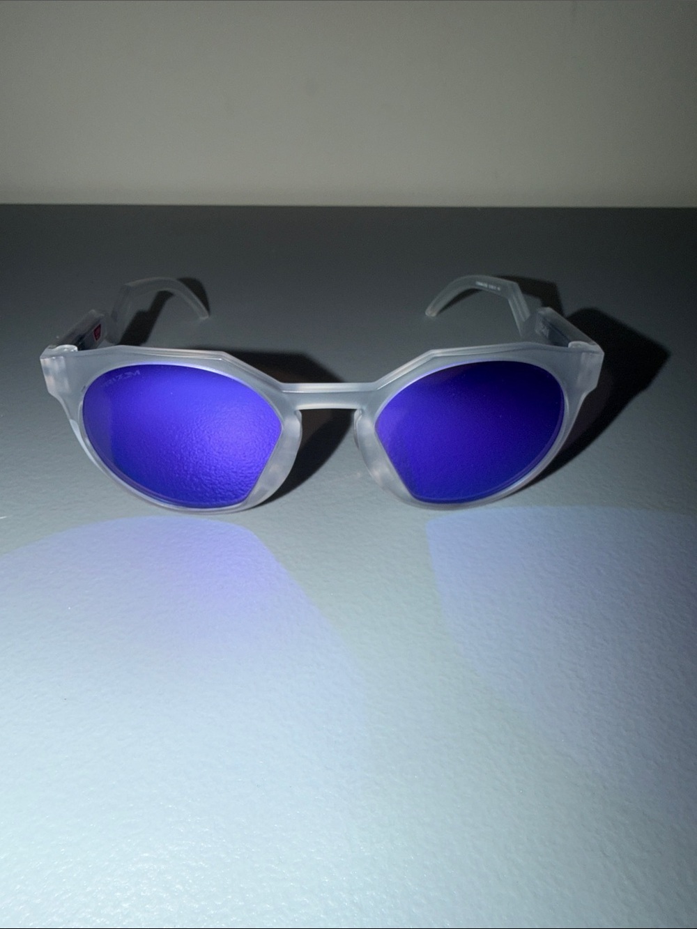 Oakley HSTN Translucent Frame Sunglasses with Blue Mirrored Lenses